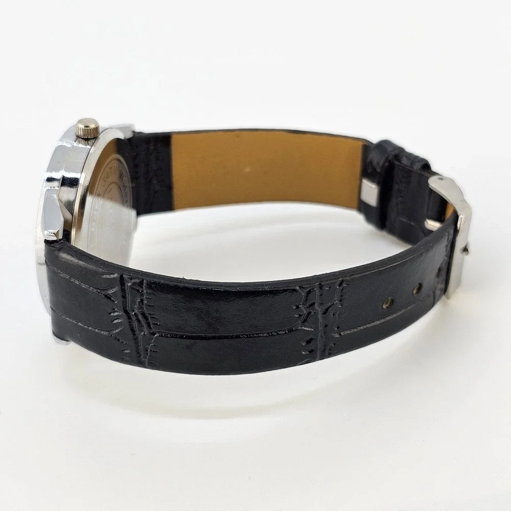 Women's Analog Watch 36MM White Dial Black Faux Leather Bands NEW‎ Battery